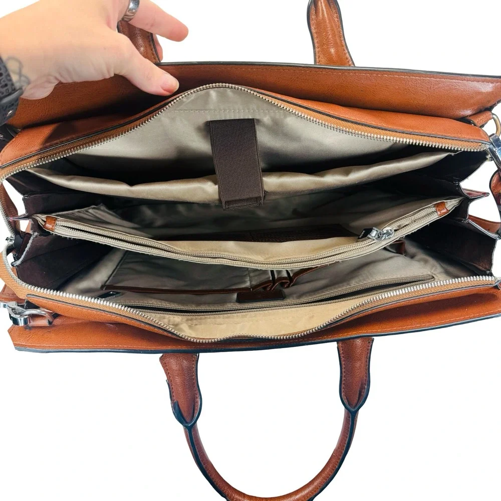 Bostanten Leather Laptop‎ Tote Briefcase Work Bag Multi Compartment Shoulder Bag